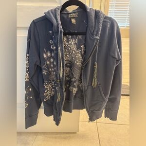 Lucky Brand Vintage zip up embroidered hooded jacket M